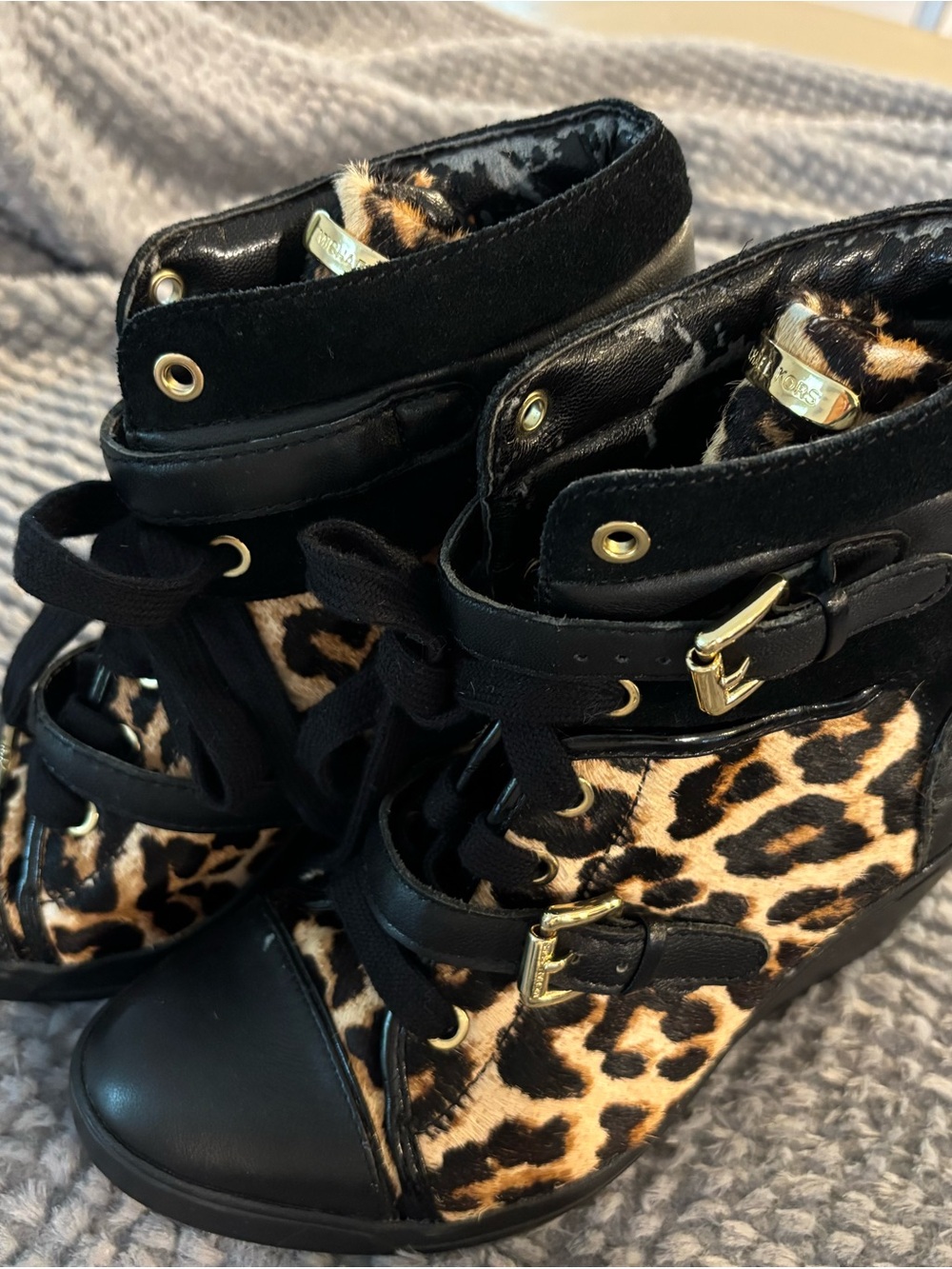 Michael Kors Leopard Print Wedge Sneakers with Black Trim
